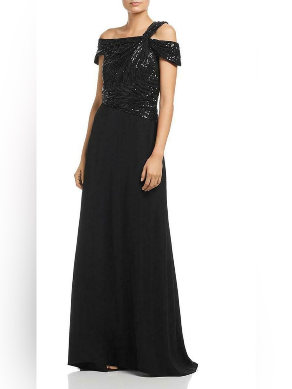 Tadashi Shoji Vesta Black Sequin Bodice Maxi Dress Size 6